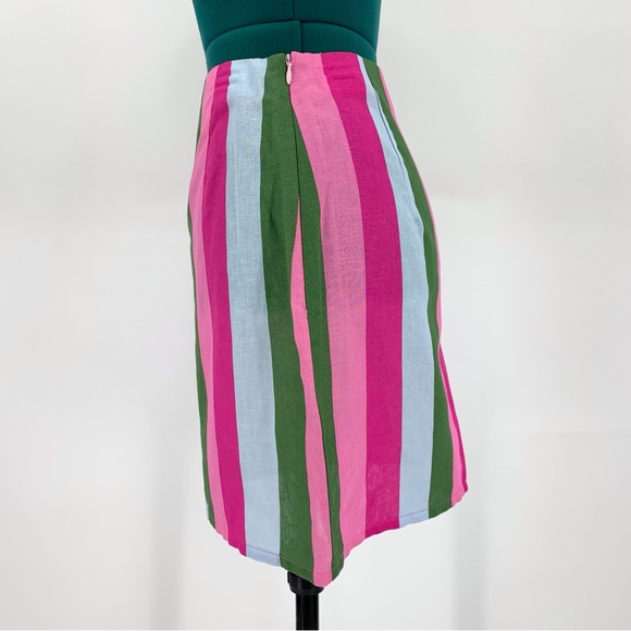 Zara NWOT Pink, Green, and Blue Striped Linen Blend Mini Skirt, Small - Picture 5 of 15